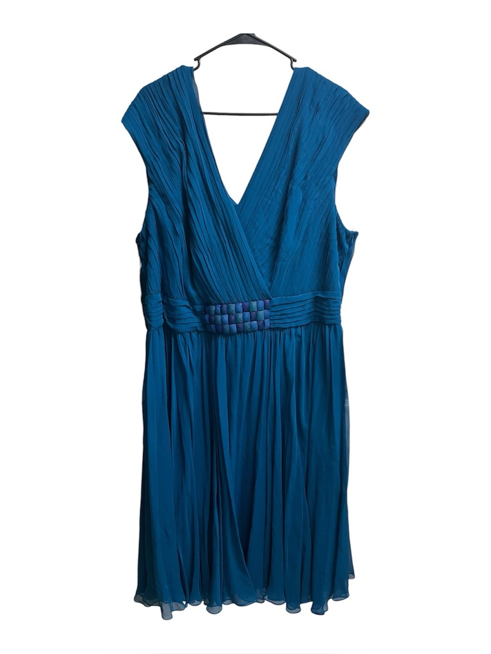 Tadashi Collection Blue Silk Chiffon Pintuck Pleated Faux Wrap Midi Dress SZ 24